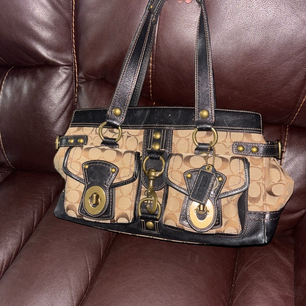 Coach Tan and Black Shoulder Bag
